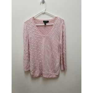 Vintage Lauren Ralph Lauren W Cable knit 95% Silk Sweater v-neck blush pink L